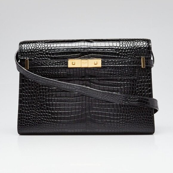 Yves Saint Laurent Black Crocodile Embossed Patent Leather Manhattan Small - Picture 1 of 10